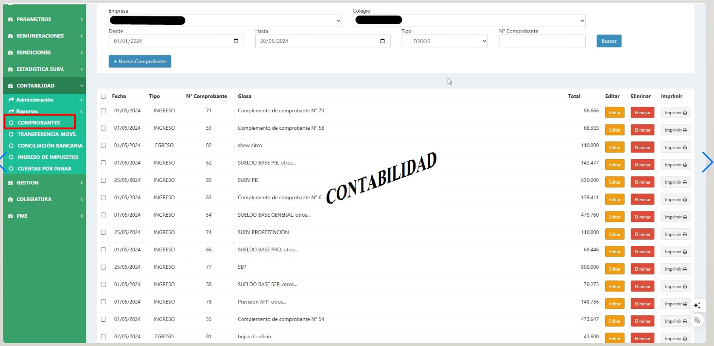 Módulo de contabilidad con plan de cuentas